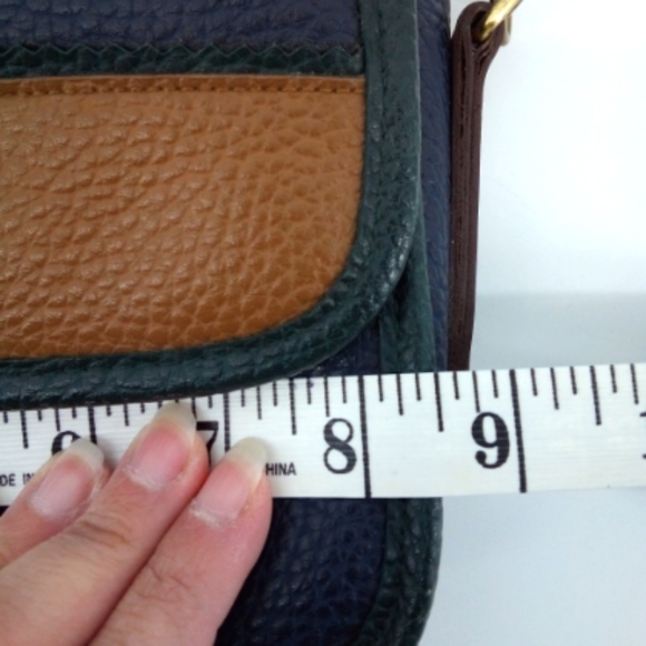 Vintage 80's Portofino Collection Pebbled Leather Navy Blue Green Trim Crossbody - Picture 7 of 15